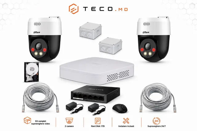 Set 2 camere Dahua rotative 5MP, NVR și HDD 1TB