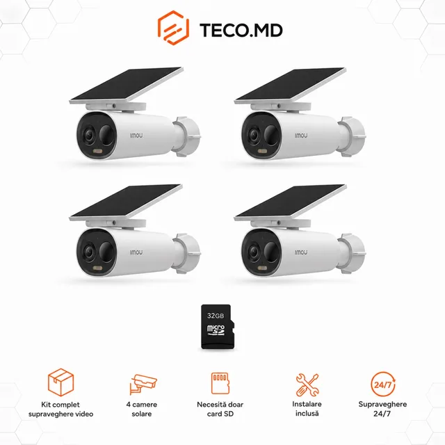 Kit 4 camere Imou Cell 3C solare Wi-Fi cu carduri SD